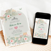 Invitation Boho Rose Sage Vert Couronne royale Quinceañera