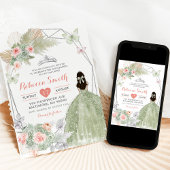 Invitation Boho Rose Sage Vert Floral Géométrique 15 Años