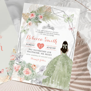 Invitation Boho Rose Sage Vert Floral Géométrique 15 Años