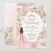 Invitation Boho rose séché Floral Rose Quinceanera Anniversai (Devant / Derrière)