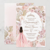 Invitation Boho rose séché Floral Rose Quinceanera Anniversai (Devant / Derrière)