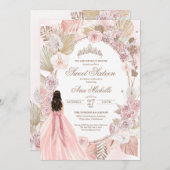 Invitation Boho rose séché Floral Roses doux 16 Anniversaire (Devant / Derrière)