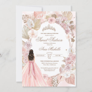 Invitation Boho rose séché Floral Roses doux 16 Anniversaire