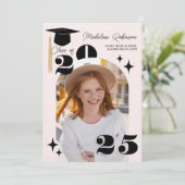 Invitation Boho Rose Stars Moderne 4-Photo Graduation (Debout devant)