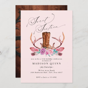Invitation Boho rose Sweet sixteen de fille