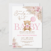 Invitation Boho rose Teddy Bear Pampas Grass Girl Baby shower (Devant)