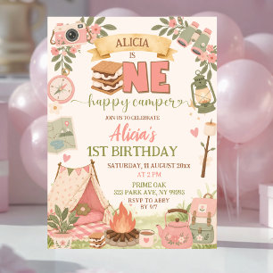 Invitation Boho Rose Un Joyeux Campeur Premier Anniversaire
