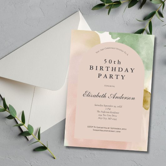 Invitation Boho Rose Vert Or Moderne 50e Anniversaire