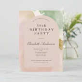 Invitation Boho Rose Vert Or Moderne 50e Anniversaire (Debout devant)