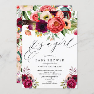 Invitation Boho rose violet Floral C'est un Baby shower de fi