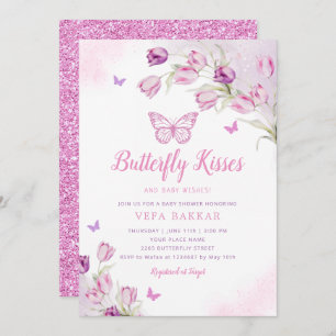 Invitation Boho rose violet papillon floral Baby shower fille