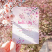 Invitation Boho rose violet papillon floral Baby shower fille