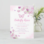 Invitation Boho rose violet papillon floral Baby shower fille (Debout devant)