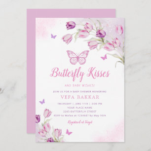 Invitation Boho rose violet papillon floral Baby shower fille