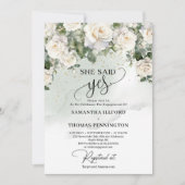 Invitation Boho roses blanches et eucalyptus vert elle a dit (Devant)