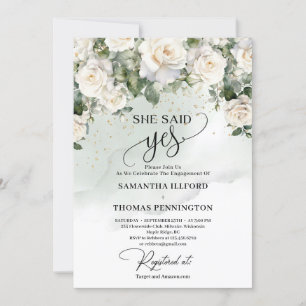 Invitation Boho roses blanches et eucalyptus vert elle a dit