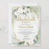 Invitation Boho Roses blanches verdure or ovale Bachelorette (Devant)