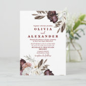Invitation Boho Roses Bourguignon automne mariage (Debout devant)