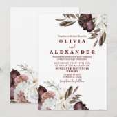 Invitation Boho Roses Bourguignon automne mariage (Devant / Derrière)