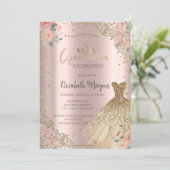 Invitation Boho Roses Diamonds robe Rose or (Debout devant)