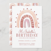 Invitation Boho Rosy Pink Brown Arc-en-ciel fête d'anniversai (Devant / Derrière)