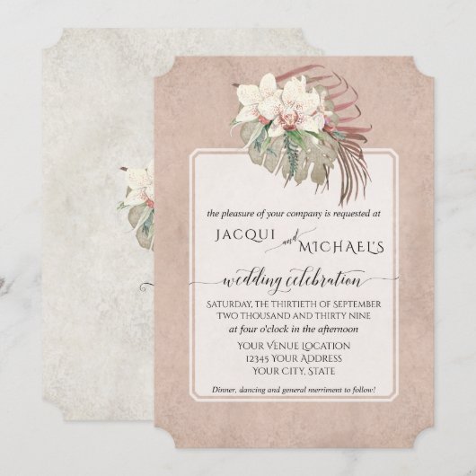 Invitation BOHO Rouge à joues Orchidée Floral Tropical Jungle (Devant / Derrière)