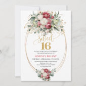 Invitation Boho Rouge Bourgogne Roses Dorées pour (Devant)