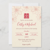 Invitation Boho rouge et beige floral mariage chinois (Devant)