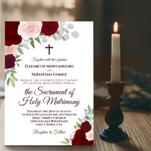 Invitation Boho rouge et rose Rose Mariage catholique moderne