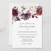 Invitation Boho rouge et violet Mariage d'aquarelle (Devant)