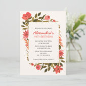 Invitation Boho Rouge Floral Aquarelle 94e anniversaire (Debout devant)