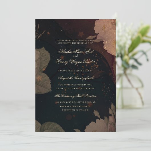 Invitation Boho rouge foncé Mariage floral (Debout devant)