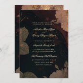 Invitation Boho rouge foncé Mariage floral (Devant / Derrière)