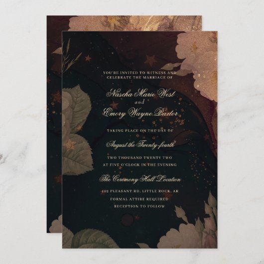 Invitation Boho rouge foncé Mariage floral (Devant / Derrière)