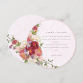 Invitation Boho Rouge Rose blanche Fleurs moderne (Devant / Derrière)