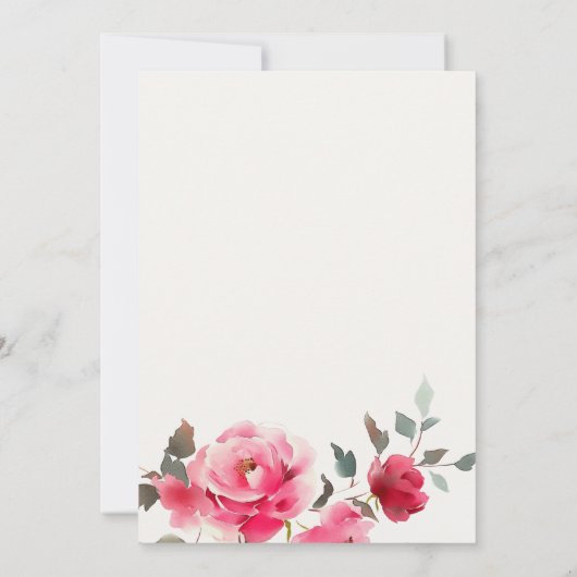 Invitation Boho Rouge Rose Fleurs Fiançailles d'aquarelle (Dos)