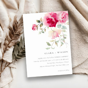 Invitation Boho Rouge Rose Fleurs Mariage d'aquarelle