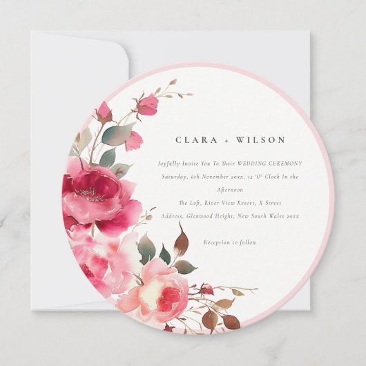 Invitation Boho Rouge Rose Fleurs Mariage d'aquarelle (Devant)