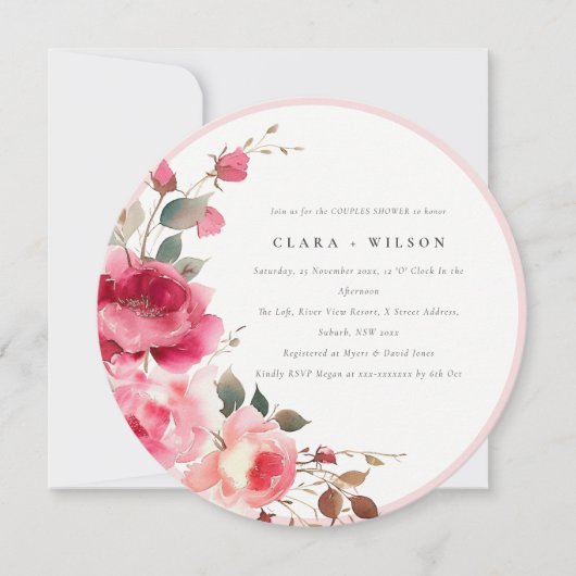 Invitation Boho Rouge Rose Rouge Fleurs Couples Douche (Devant)