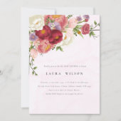 Invitation Boho rouge rose vif Baby shower Fleurs blanches (Devant)