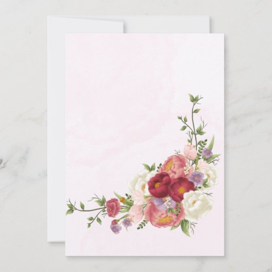 Invitation Boho rouge rose vif Baby shower Fleurs blanches (Dos)