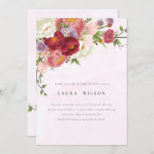Invitation Boho rouge rose vif Baby shower Fleurs blanches (Devant / Derrière)