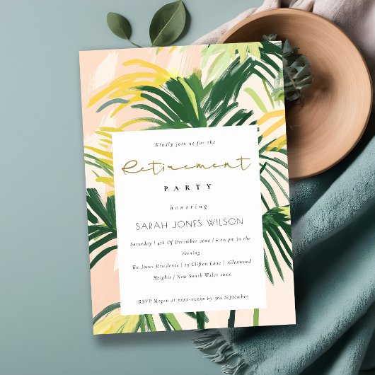Invitation Boho Rouge Vert Palmier Tropical Retraite