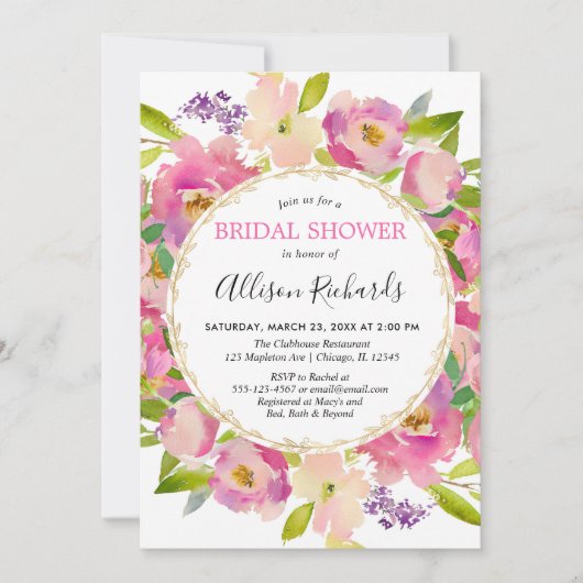 Invitation Boho rougissent douche nuptiale en pastel rose (Devant)