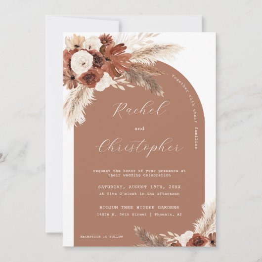 Invitation Boho rouille Mariage Pampas Arche en herbe Photo Q (Devant)