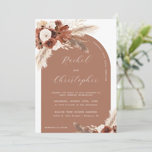Invitation Boho rouille Mariage Pampas Arche en herbe Photo Q (Debout devant)