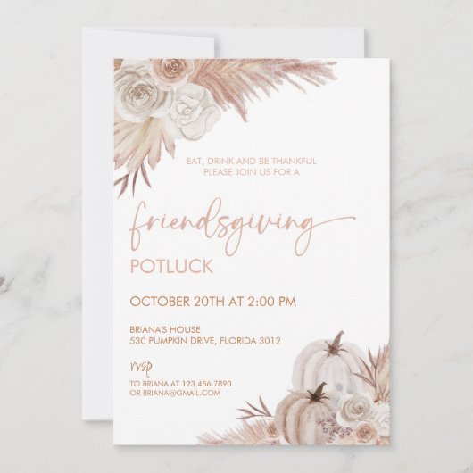 Invitation Boho Russe Ami Action de grâces Thanksgiving Potlu (Devant)