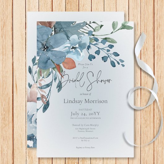 Invitation Boho Rust & Blue Floral sur Fête des mariées blanc