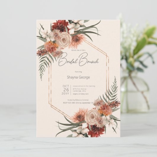 Invitation Boho Rust & Cream Fall Floral Bridal Brunch (Debout devant)