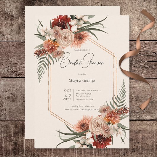 Invitation Boho Rust & Cream Fall Floral Fête des mariées
